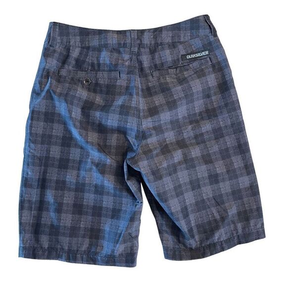 Quiksilver Blue and Gray Plaid Men's Flat Front Shorts - Picture 2 of 7
